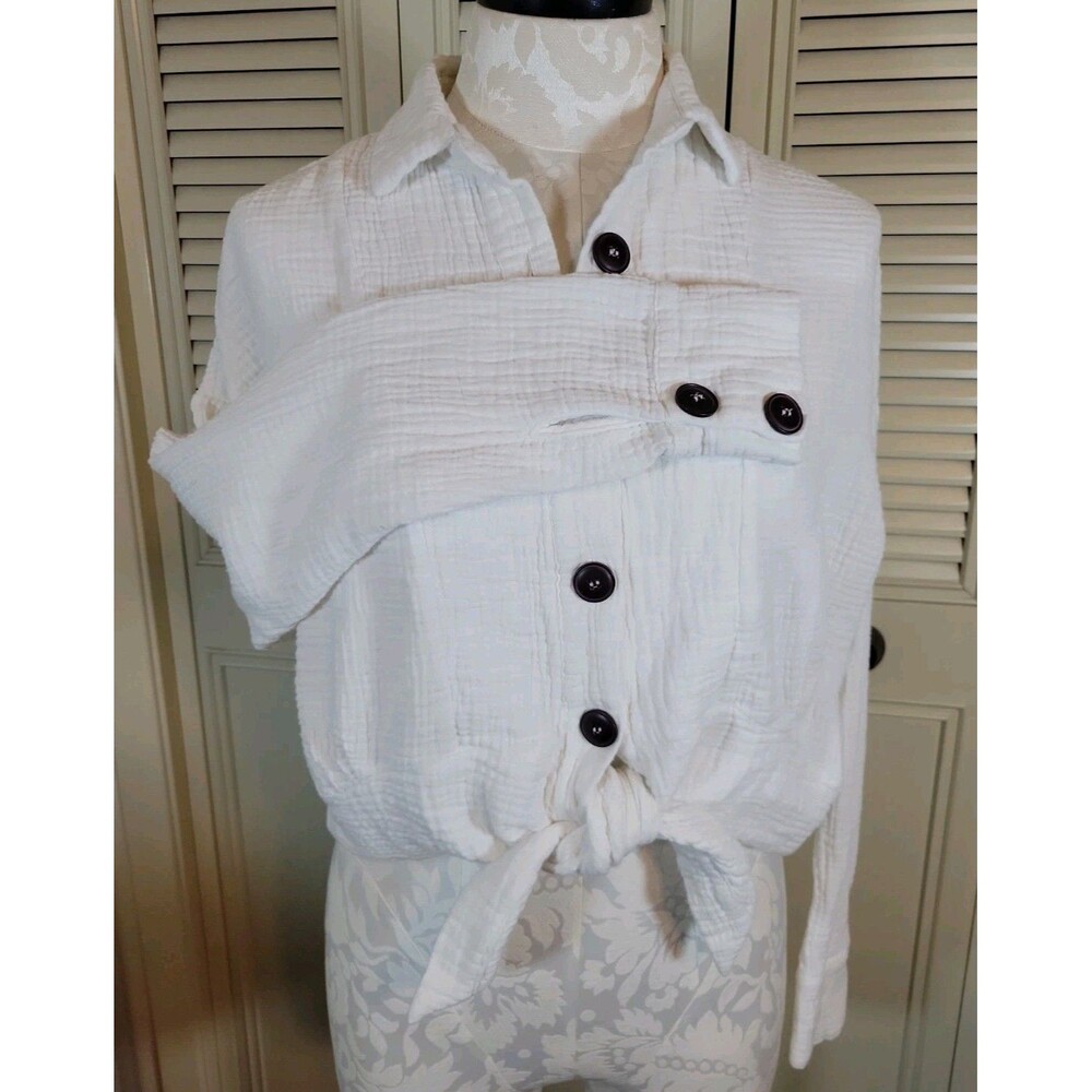 Free People Sunstreaks Tie Front Gauzy Top Woman Size Small